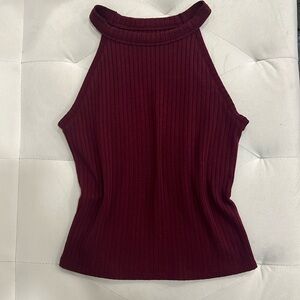Soft, stretchy maroon high neck tank